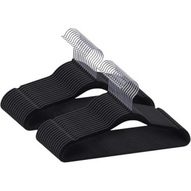 Imagem de Kit 36 Cabides De Veludo Slim Macios Ultra Finos Anti Deslizante Elegantes Preto Organizadores De Armário Guarda Roupa Plástico Haste Giratória De Metal Cromado