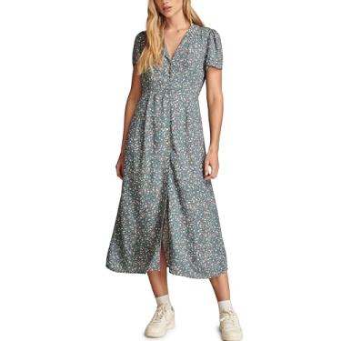 Imagem de Lucky Brand Vestido midi feminino com colarinho e botão, Floral azul, P