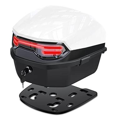 Imagem de Capa superior de motocicleta 35L, caixa traseira diária para motocicleta, porta-malas, caixa de plástico com trava e encosto macio, suporte universal para bagagem de capacete, caixa superior de motor