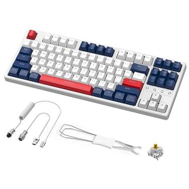 Imagem de Teclado para jogos sem fio e cabo USB C personalizado, modo triplo 2,4 GHz/BT 5.0/USB-C, teclado mecânico de troca quente TKL, interruptores amarelos, recarregável de 3000 mAh para PC, PS5, PS4, Xbox