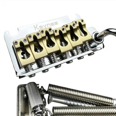 Imagem de KAYNES Ponte Tremolo para guitarra elétrica de 2 pontos com bloco de latão e selas de latão compatível com guitarra elétrica estilo suhr e Fender Strat Chrome Silver KY06S