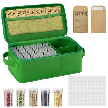 Imagem de GOCOHHI Organizador de armazenamento de sementes com 60 compartimentos, caixa de economia de sementes de tecido grosso, recipiente de 3 compartimentos para sementes com 20 envelopes de sementes e 80
