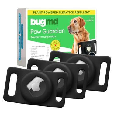 Imagem de BugMD Pingente Paw Guardian de pulgas e carrapatos (pacote com 3) com suporte para AirTag – Prevenção de pulgas e carrapatos à base de plantas para cães e gatos – Etiqueta de coleira para animais de