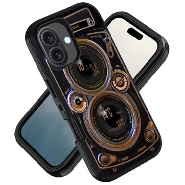 Imagem de ZXHSBROK Capa projetada para iPhone 16, capa protetora resistente à prova de choque de 3 camadas de grau militar para iPhone 16 (2024) 6,1 polegadas, câmera retrô