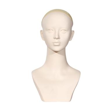 Imagem de KiBcsLic Cabeça de manequim feminina com suporte para peruca e ombro, suporte para peruca com parte superior lisa para chapéu, óculos, shopping, uso pessoal, Sem Maquiagem