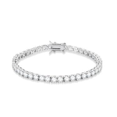 Imagem de Pulseira de tênis feminina – banhada a prata com pedras CZ 5A+ – Joia elegante para casamento, festa, aniversário, 7 inches, Prata Latão Zircônia cúbica, Zircônia cúbica