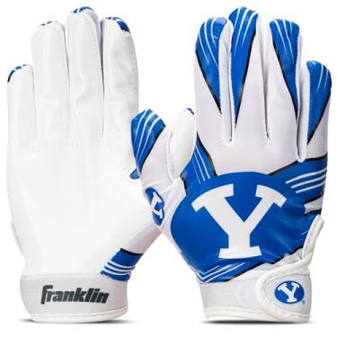 Imagem de Franklin Sports BYU Cougars Luvas receptoras de futebol infantil – Equipe universitária oficial da NCAA – palma de silicone para crianças de 7 a 10 anos – jovens pequenas/extra pequenas