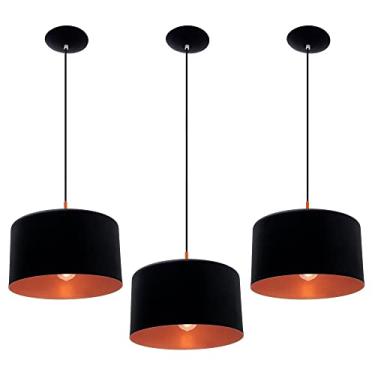 Imagem de Combo Kit com 3 Pendentes bilboquê large preto e cobre luminária alumínio lustre sala moderno grande cilíndrico redondo