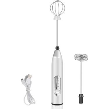 Imagem de Mini Mixer Portátil USB Recarregável – Batedor de Leite, Ovos e Café | Misturador Elétrico Multiuso em Inox Premium | Espumador Silencioso para Cozinha, Drinks e Cappuccino (Branco)