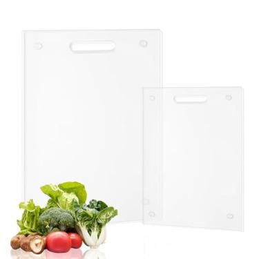 Imagem de JAMBALAY Tábuas de corte de vidro temperado com alça, 2 peças de tábuas de corte de vidro para cozinha, conjunto de tábuas de corte transparentes de 30,5 x 40,6 cm e 20,3 x 30,5 cm, com pé