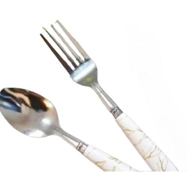 Imagem de Faqueiro 18 Peças Linha Marmorizada - De Aço Inox, Ideal para Casa, Refeições Diárias e Jantares(branco)
