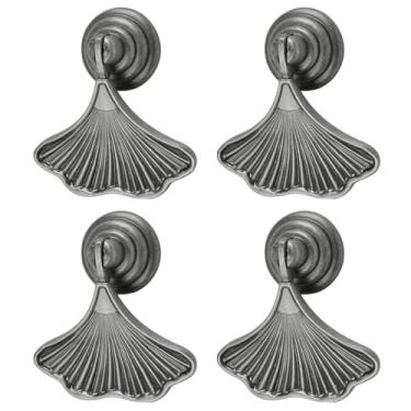 Imagem de MOROBOR Puxadores em forma de folha Ginkgo, 4 peças de puxador pendente de níquel antigo, gaveta de ferragens, orifício único, alça de liga de zinco para guarda-roupa, armário, armário (níquel antigo)