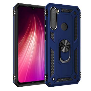 Imagem de SORAKA Capa para Xiaomi Redmi Note 8 com suporte de anel capa armadura Redmi Note 8 capa traseira de policarbonato rígido com placa de metal para telefone magnético suporte de carro azul