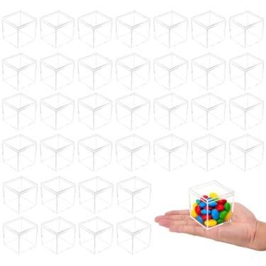 Imagem de 50 caixas de acrílico transparente com tampa, pequena caixa de plástico cubo quadrado para organizador, mini recipientes de 5,2 x 5,2 x 5,2 cm para exibição de comprimidos de doces, joias, contas