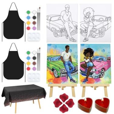Imagem de Nuberlic Kit de pintura e sorvete para adultos, kit de pintura noturna para dois casais, tela pré-desenhada para pintar carros legais meninos e meninas, festa noturna de dia dos namorados, 2 unidades