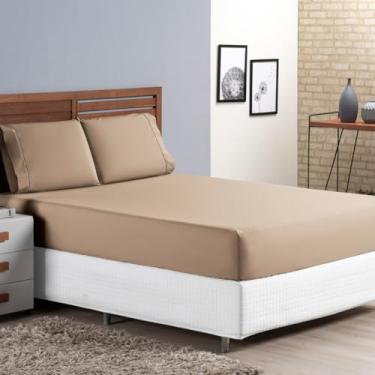 Imagem de Jogo de Cama King Percal 400 Fios Ponto Palito 03 Peças, Antiácaro, Anti-pilling com Toque Macio - (CAQUI)