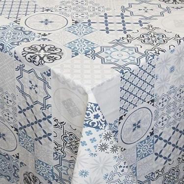 Imagem de Toalha De Mesa Plastica Termica Impermeavel Para Lugares Protecao E Decoracao(Azulejo azul,10 cadeiras 3,20x1,40)