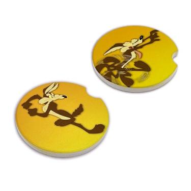 Imagem de Elektroplate Porta-copos automotivos de cerâmica Looney Tunes Wile E. Coyote oficialmente licenciado (6,6 cm de diâmetro) | Ajuste universal para todos os carros, caminhões, SUVs e mais | Absorvente