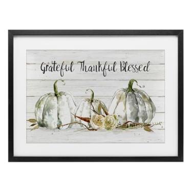 Imagem de Stupell Industries Grateful Thankful Blessed Pumpkins Impressão emoldurada preta sob vidro, design por Carol Robinson, 17 x 23