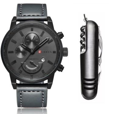 Imagem de Relógio Masculino Original Curren Pulseira Couro + Canivete