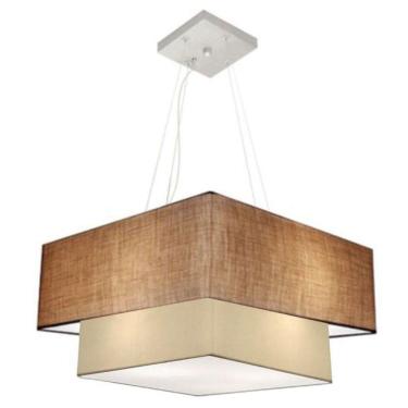 Imagem de Lustre Pendente Duplo Quadrado Vivare Md-4346 Cúpula Em Tecido 70x60cm - Bivolt Palha-bege 127/220v