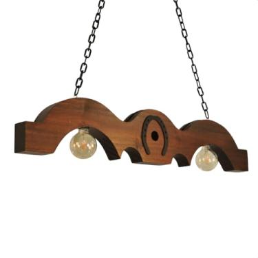 Imagem de Luminária de Teto Estilo Fazenda "Modelo Canga" - Decoração com Ferradura da Sorte e Madeira Pinus - Lustre Rústico 2 Lâmpadas Antiferrugem