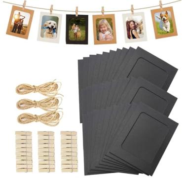 Imagem de BetterJonny 30 molduras de papel, moldura kraft de 10 x 15 cm para festa em casa, escritório, com mini clipes de madeira e cordas de juta