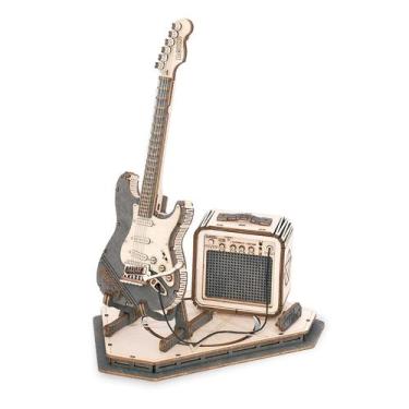 Imagem de Kit de artesanato em madeira para guitarra elétrica 3D Puzzle ROKR par