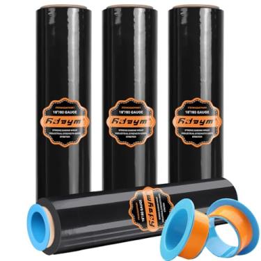 Imagem de Rolo Adaym 45.7 cm x 1500' Stretch / Shrink Wrap (4 rolos) - Envoltório plástico preto para movimento, calibre 80 resistente, 600% elástico para embalagem, paletes, transporte e proteção de móveis com