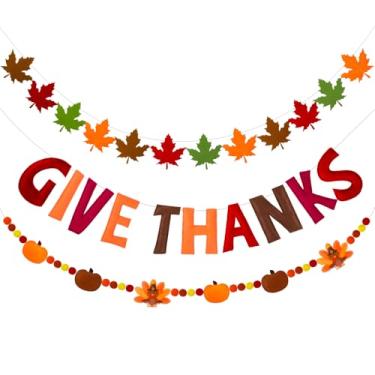 Imagem de VitalCozy 3 peças pré-amarradas para dar tanques bandeira feltro dia de ação de graças guirlanda feltro bandeira flâmula abóbora decoração interior exterior para artigos de festa de férias casa