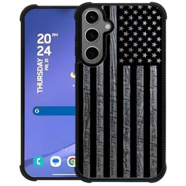 Imagem de Toulas Capa para Samsung Galaxy S24/S25 Plus, design de bandeira americana de grão de madeira preta e cinza, proteção total, à prova de choque, anti-arranhões, capas para mulher e homem