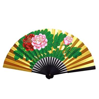 Imagem de XXZY Ventilador dobrável portátil criativo moda ouro ventilador dobrável para dança, apresentação, festa, casamento, banquete, leque de mão