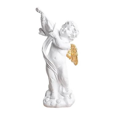 Imagem de MotiveTech Estátua de querubim, estatueta decorativa de anjo pequeno em resina, escultura musical para festa, Ouro Branco