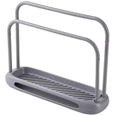 Imagem de Prateleira de armazenamento de toalhas removível toalha prato toalha esponja secador rápido suporte de tecido de barra dupla toalheiro para cozinha casa de banho - cinzento, tamanho 1