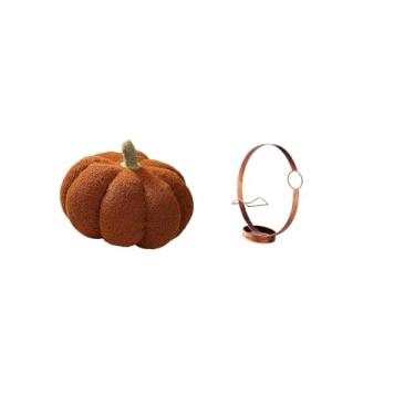 Imagem de Fenteer Almofada de Pelúcia de Abóbora de Halloween para Sofá E Suporte de Garrafa de Vinho de Metal E Ferro, Organizador para Quarto, Quarto E Decoração de a