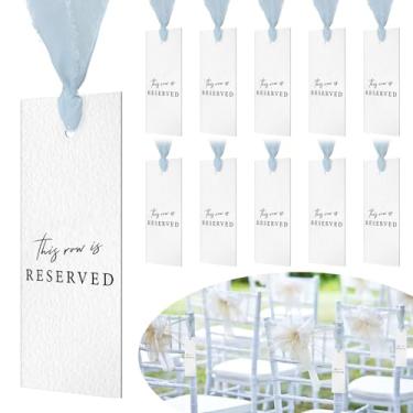 Imagem de Clabby Pacote com 12 cadeiras reservadas, placas para pendurar com fita para recepção de casamento, festa, restaurante, esta fileira é sinalização reservada para eventos de igreja de casamento