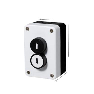 Imagem de Caixa de botões de duas posições com seta indicando botão plano, caixa de botão impermeável de dois furos, caixa de interruptor, caixa de controle (2 para cima e para baixo)