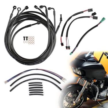 Imagem de TIGERSGATE Cabos de guidão Touring Ape Hanger de 30,5 cm Frontais Sinais de Direção Fio de Extensão e Fios CAN-Bus e TBW e Linha de Freio para Harley Road King/Glide 2014-2015, Electra Glide, Street