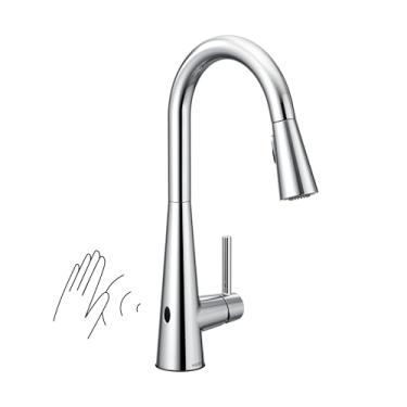 Imagem de Moen Elegante cromo sensor de onda Motionsense sem toque uma alça arco alto pulldown torneira de cozinha moderna com limpeza elétrica, 7864EWC