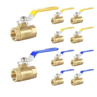 Imagem de Pacote com 10 Válvula esférica de latão de porta completa de 1/2 polegada (fêmea x fêmea), válvula de desligamento de água de porta completa resistente, encaixe de encanamento para água, óleo e gás