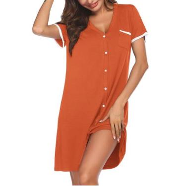 Imagem de Camisola Ekouaer, pijama de botão, manga curta, decote em V