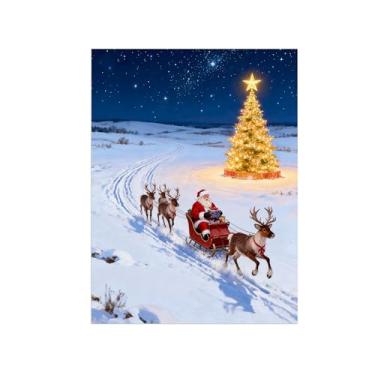 Imagem de Pôsteres Natal-Quadros em tela decoração parede-Paisagem inverno veado-Pintura para sala de estar cozinha 60x80cm Sem Moldura