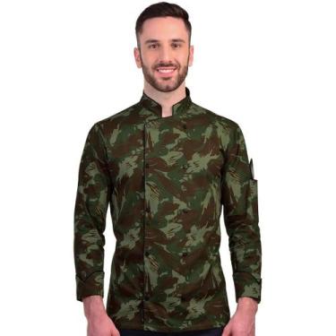Imagem de Dólmã Para Chef De Cozinha Unissex Estampa Camuflado 100% Algodão Unif