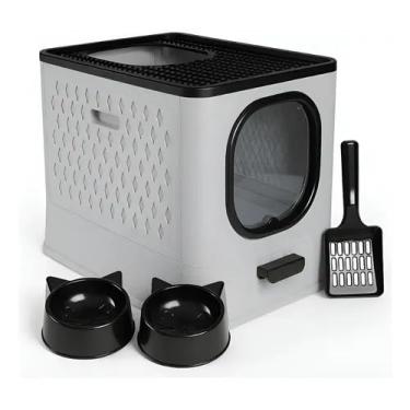 Imagem de Caixa De Areia Fechada Sandbox Premium Cinza Para Gatos Jelplast Completa