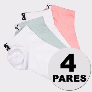 Imagem de Kit Meia Puma Sapatilha 4 Pares Feminina Branca e Rosa e Verde, 34-39