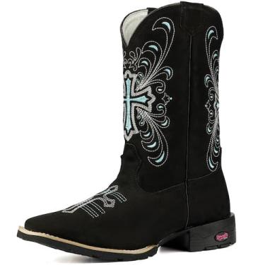 Imagem de Bota Infantil Texana Feminina Bordada Cruz em Couro Lancamento - Nane 