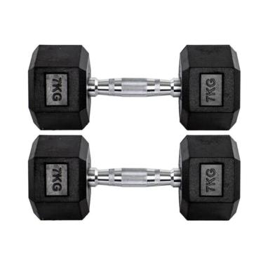 Imagem de Par Halter 7kg + 7kg Dumbbell Sextavado Emborrachado Pegada Cromada Gallant (GDB07F3B-PT)