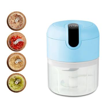 Imagem de Mini Processador Elétrico Azul 280ml Usb Recarregável Tritura Alho E Pimenta Com 3 Lâminas