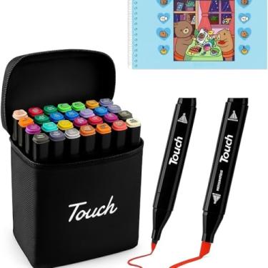 Imagem de Kit Livro de Colorir Capa Dura (1 Livro + Touch 24 Cores) Canetinhas Touch 24 Cores Para Colorir, Canetas com Ponta Dupla, Estojo com Zíper