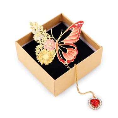 Imagem de Marcadores de livro de borboleta para mulheres, marcadores de livro de metal com corrente pingente de amor para mulheres amantes de livros amigos famílias presentes